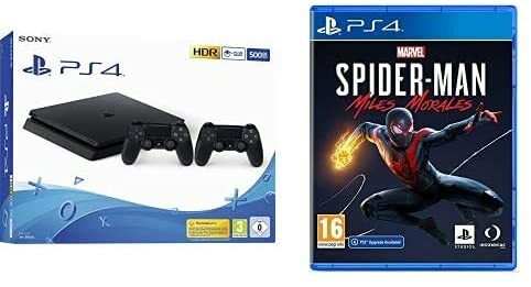 Playstation 4 (PS4) - Consola 500 Gb + 2 Mandos Dual Shock 4 (Edición Exclusiva Amazon) + Marvel's Spider-Man Miles morales