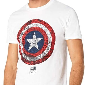 Camiseta Manga Corta Capitan America Logo Marvel Comics Blanca