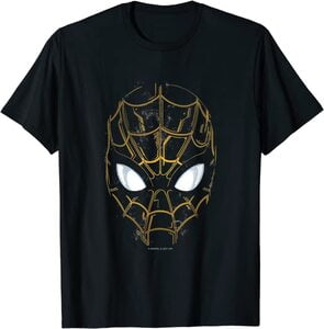 Camiseta Spider-Man No Way Home Traje de Spider-Man Negro y Dorado Máscara