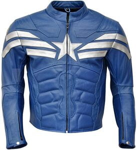 Chaqueta de Cuero Azul de Capitán América en el Soldado de Invierno