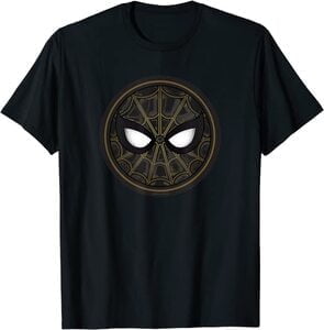 Camiseta Spider-Man No Way Home Traje de Spider-Man Negro y Dorado Máscara Logo